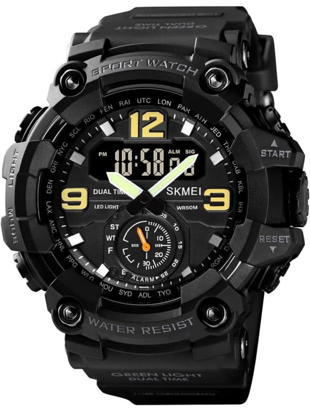 Men's Black Analog Digital Sport Military Dual Display 50M LED Backlight Watches